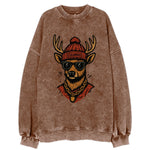 Columbus White-tailed Deer wearing Columbus beanie with pom pom and wayfarer - Vintage Sweatshirt