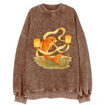 Koi weaving silk streamers through floating lanterns on tranquil water - Vintage Sweatshirt