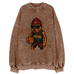 Cleveland Bulldog wearing Cavaliers wine and gold beanie with sword patch and - Vintage Sweatshirt