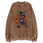 Ohio Deer wearing Cavs beanie with crown patch and wayfarer sunglasses - Vintage Sweatshirt