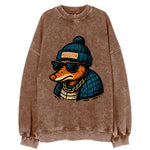 Houston Armadillo wearing Houston beanie with pom pom and wayfarer sunglasses - Vintage Sweatshirt