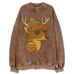 Georgia White-tailed Deer wearing Atlanta beanie with pom pom and wayfarer - Vintage Sweatshirt