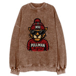 Pullman Cougar wearing Washington State beanie with WSU patch - Vintage Sweatshirt