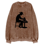 Potter shaping clay on wheel - Vintage Sweatshirt