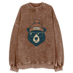 North Carolina Black Bear wearing Charlotte beanie with pom pom and wayfarer - Vintage Sweatshirt
