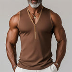 Men's Summer Fashion Sports Fabric V-Neck Zipper Tank Top