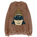Seattle Orca wearing Seattle beanie with pom pom and wayfarer sunglasses - Vintage Sweatshirt