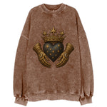 Ice crystal crown framing a frosted heart with fur-trimmed winter hands - Vintage Sweatshirt
