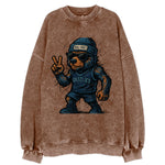 Memphis Grizzly Bear wearing Grizzlies navy and light blue beanie with Beale - Vintage Sweatshirt