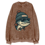 Cleveland Lake Erie Walleye wearing Cleveland beanie with pom pom and wayfarer - Vintage Sweatshirt