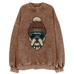 Athens Bulldog wearing Georgia beanie wi - Vintage Sweatshirt