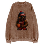 Motor City Wolverine wearing Pistons beanie with gear patch and wayfarer - Vintage Sweatshirt
