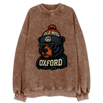 Oxford Black Bear wearing Ole Miss beanie with rebel patch - Vintage Sweatshirt