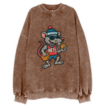 Brooklyn Rat wearing Nets beanie with subway token and wayfarer sunglasses - Vintage Sweatshirt