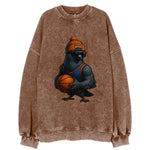 Manhattan Pigeon wearing Knicks beanie with skyline patch and wayfarer - Vintage Sweatshirt