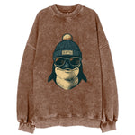 Washington Orca wearing Seattle beanie with pom pom and wayfarer sunglasses - Vintage Sweatshirt