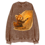 Red panda painting a sunrise mural with an oversized calligraphy brush on a - Vintage Sweatshirt
