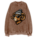 Vegas Desert Bighorn wearing Raiders silver and black beanie with pom pom and - Vintage Sweatshirt