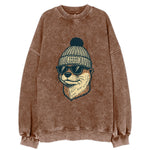 Grand Rapids River Otter wearing Grand Rapids beanie with pom pom and wayfarer - Vintage Sweatshirt