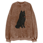 Belgian Sheepdog - Black long-haired embroidered pose - Vintage Sweatshirt