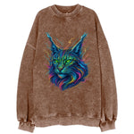 Wild lynx with ear tufts transforming into liquid mercury flows, silver and - Vintage Sweatshirt