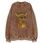 Edmonton Elk wearing Edmonton beanie with pom pom and wayfarer sunglasses - Vintage Sweatshirt