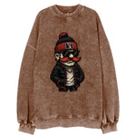 Lubbock Raider wearing Texas Tech beanie with guns up patch - Vintage Sweatshirt