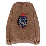 Detroit Stallion wearing Pistons red and blue beanie with piston patch and - Vintage Sweatshirt