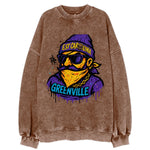 Greenville Pirate wearing East Carolina beanie with skull patch - Vintage Sweatshirt