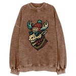 Park City Moose wearing Park City beanie with pom pom and wayfarer sunglasses - Vintage Sweatshirt