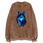 Siberian husky with ice-crystal flowing patterns, electric blue and white - Vintage Sweatshirt