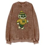 Wisconsin Badger wearing Packers green and gold beanie with pom pom and - Vintage Sweatshirt