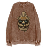 California Grizzly Bear wearing Los Angeles beanie with pom pom and wayfarer - Vintage Sweatshirt