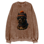 Chicago Pitbull wearing Bears beanie with skyline patch and wayfarer sunglasses - Vintage Sweatshirt