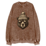 New Mexico Black Bear wearing Albuquerque beanie with pom pom and wayfarer - Vintage Sweatshirt