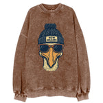 New Orleans Pelican wearing New Orleans beanie with pom pom and wayfarer - Vintage Sweatshirt