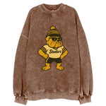 Pittsburgh Bulldog wearing Steelers black and gold beanie with pom pom and - Vintage Sweatshirt