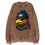 Lawrence Jayhawk wearing Kansas beanie with KU patch - Vintage Sweatshirt