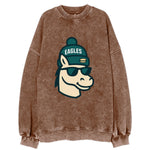 Philadelphia Horse wearing Eagles beanie with cheesesteak patch and wayfarer - Vintage Sweatshirt