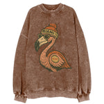 Miami Flamingo wearing Miami beanie with pom pom and wayfarer sunglasses - Vintage Sweatshirt