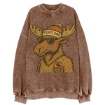 Maine Moose wearing Portland beanie with pom pom and wayfarer sunglasses - Vintage Sweatshirt