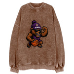 California Grizzly wearing Kings beanie with royal scepter patch and wayfarer - Vintage Sweatshirt