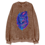 Majestic snow leopard with rainbow gradient spots, crystalline flowing - Vintage Sweatshirt