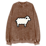 Sheep - White fluffy wool flat side profile - Vintage Sweatshirt