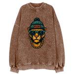 Florida Panther wearing Miami beanie with pom pom and wayfarer sunglasses - Vintage Sweatshirt