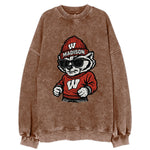 Madison Badger wearing Wisconsin beanie with motion W patch - Vintage Sweatshirt