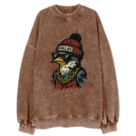 Dallas Mockingbird wearing Dallas beanie with pom pom and wayfarer sunglasses - Vintage Sweatshirt