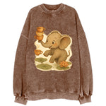 Elephant balancing teacups during a floating tea ceremony beside lotus ponds - Vintage Sweatshirt
