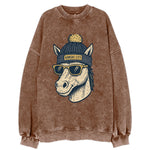 Missouri Mule wearing Kansas City beanie with pom pom and wayfarer sunglasses - Vintage Sweatshirt