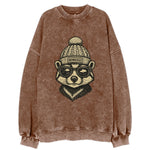 Wisconsin Badger wearing Milwaukee beanie with pom pom and wayfarer sunglasses - Vintage Sweatshirt